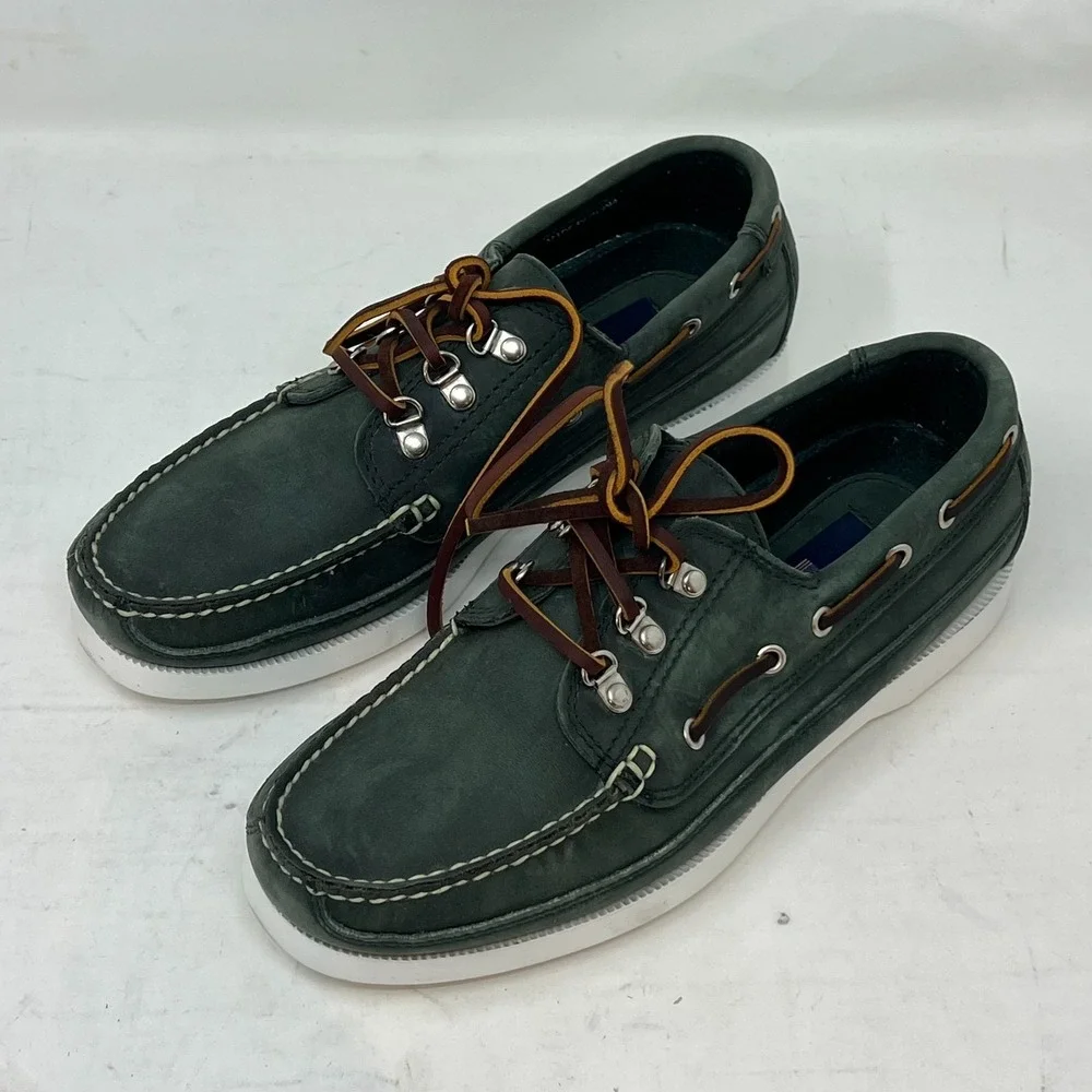 Polo Sport Ralph Lauren Boat‎ Shoes Loden Leather Moc Toe Green Men's 8D VTG NEW
